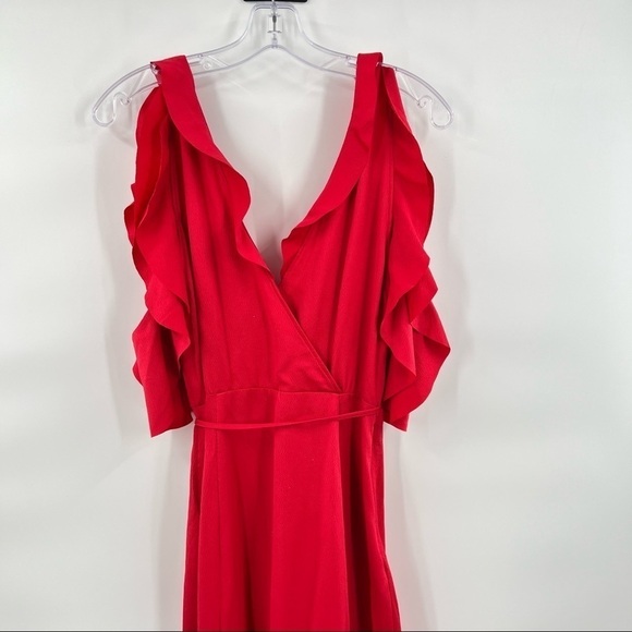 French Connection maudi drape red wrap cold shoulder dress - Picture 7 of 13